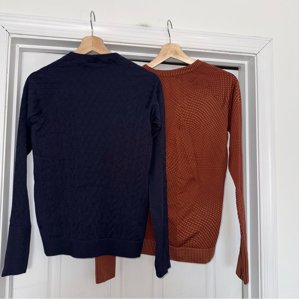 Lululemon Bundle of Two Long Sleeve Pullovers Brown Navy 8 Rest Less - Picture 6 of 8